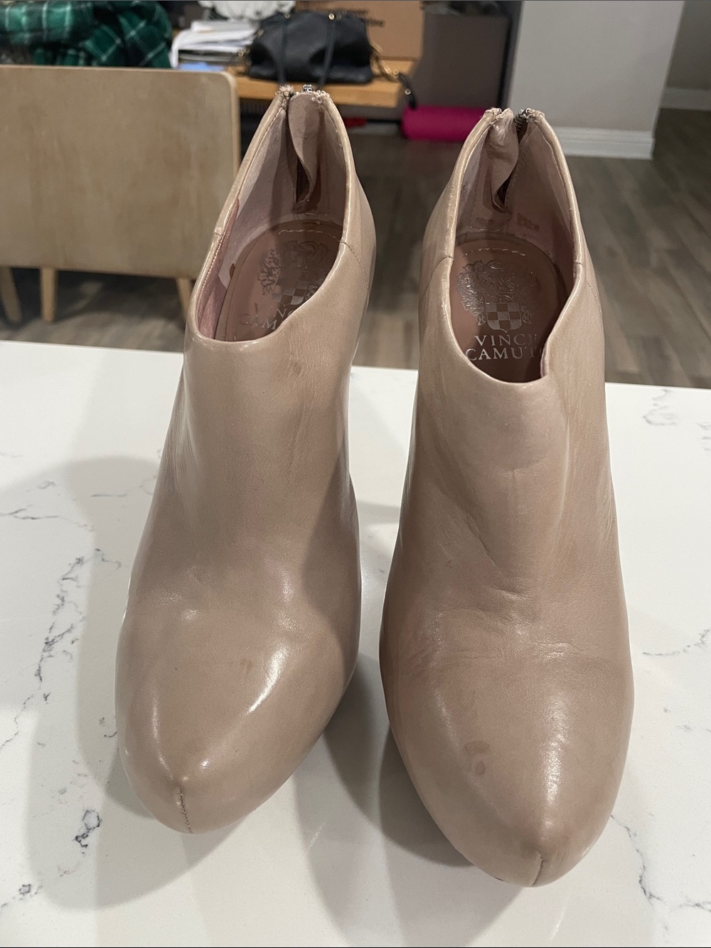 Vince Camuto Blush Leather Pointed Ankle Booties